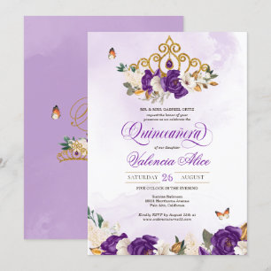 Invitación Princesa Quinceanera, Rosa de mariposa real púrpur
