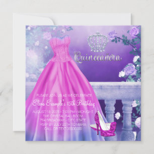 Invitación Princesa Quinceañera Rosa Púrpura