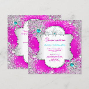 Invitación Princesa Quinceañera Rosa Turquesa Invierno País d