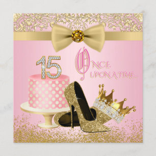 Invitación Princesa Quinceañera Rosa y Dorada Cumpleaños 15