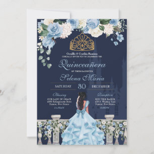 Invitación Princesa Quinceañera Rosas Blue Light de la Marina