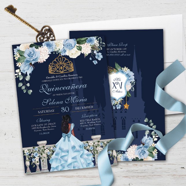 Invitación Princesa Quinceañera Rosas Blue Light de la Marina (Subido por el creador)