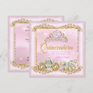 Invitación Princesa Quinceañera Rubor Rosa Dorado carruaje