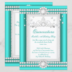 Invitación Princesa Quinceañera Tiara de Jade y Diamante Teal