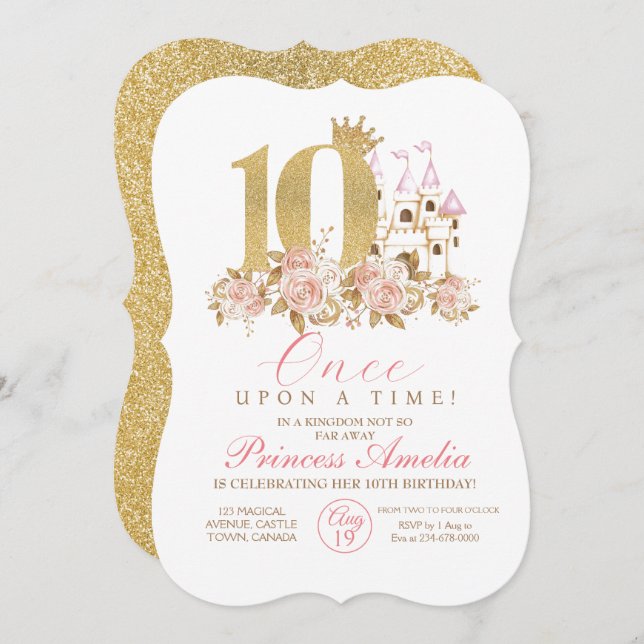 Invitación Princesa Real 10. Cumpleaños (Anverso / Reverso)