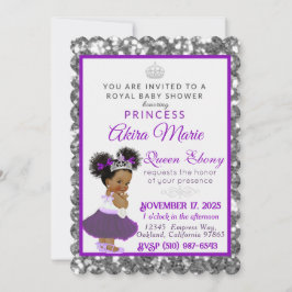 Invitación Princesa real africana morada|Purpurina plateado
