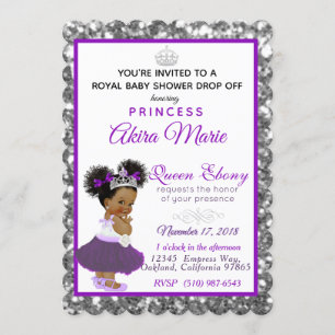 Invitación Princesa real africana morada Purpurina plateado
