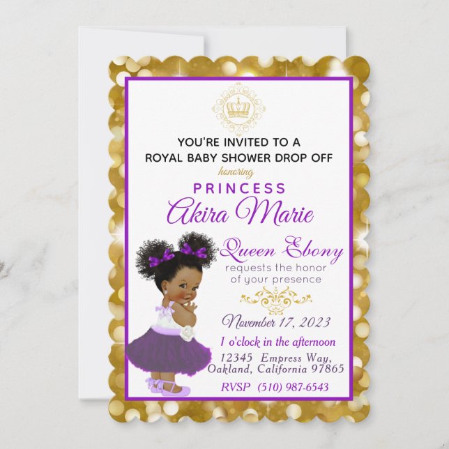 Invitación Princesa Real Africana Purple|Purpurina Dorado Fan (Anverso)