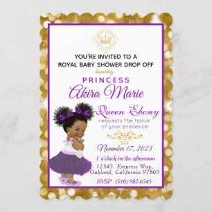 Invitación Princesa Real Africana Purple Purpurina Dorado Fan