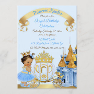 Invitación Princesa Real Castillo Carruaje Azul Oro Niña