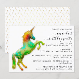 Invitación Princesa Real Cumpleaños Mágico Unicornio Dorado B