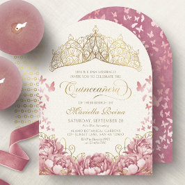 Invitación Princesa real de oro rosado Quinceanera