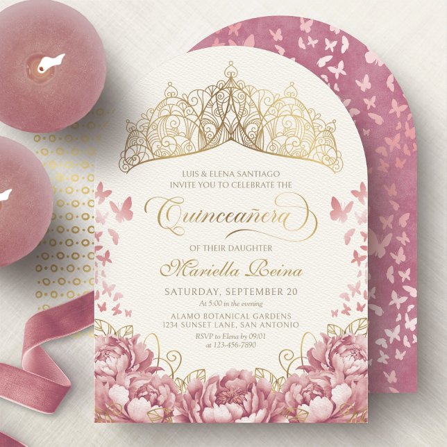 Invitación Princesa real de oro rosado Quinceanera (Subido por el creador)