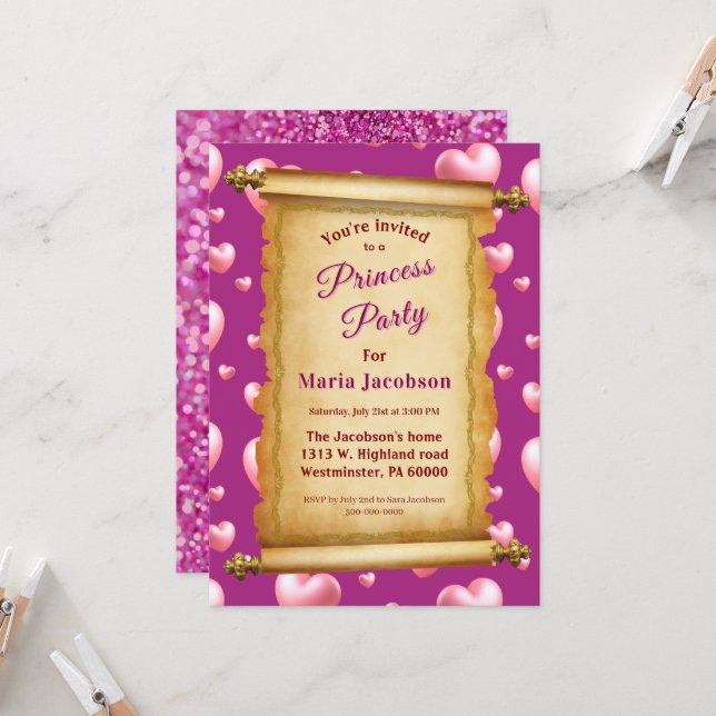 Invitación Princesa Real Glitz y Glam (Anverso/Reverso In Situ)