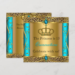Invitación Princesa Real Quinceañera Fiesta Leopardo Turquesa