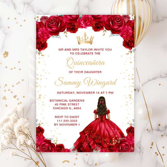 Invitación Princesa Roja Floral Quinceañera (Subido por el creador)