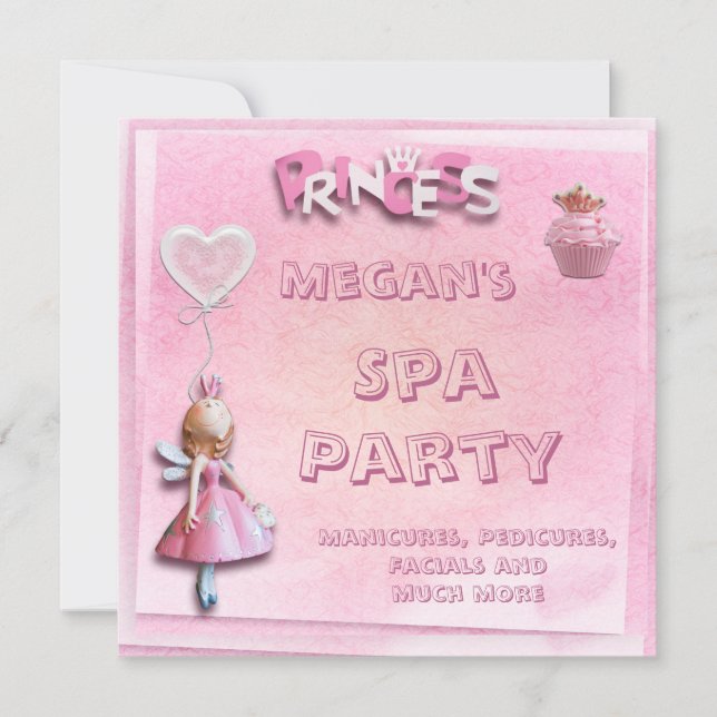 Invitación Princesa Rosa 10.ª Fiesta de Spa Cumpleaños (Anverso)
