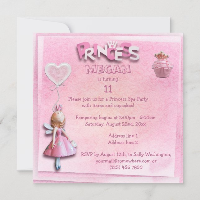 Invitación Princesa Rosa 11.ª Fiesta de Spa de cumpleaños (Reverso)