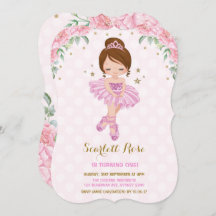 Princesa Rosa Ballerina Cumpleaños Invitar Fiesta 