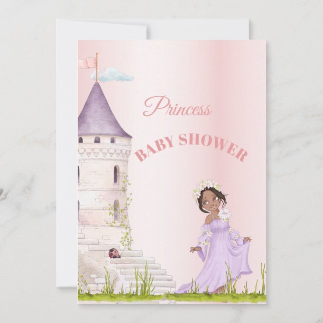 Invitación Princesa Rosa Bebé Chica Ducha (Reverso)