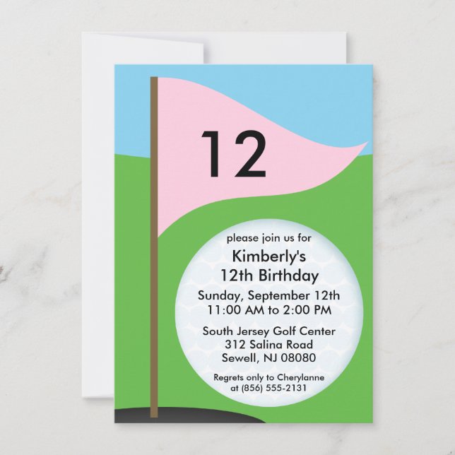 Invitación Princesa Rosa Bogie Mini Golf Fiesta de cumpleaños (Anverso)