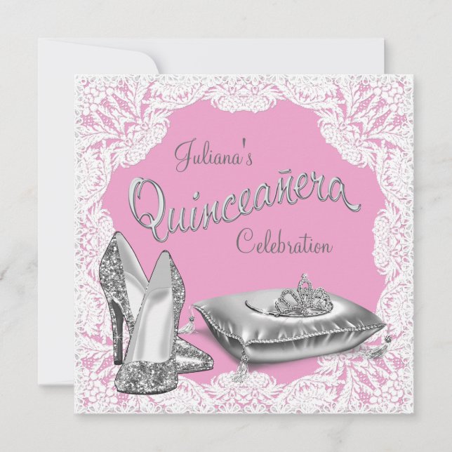 Invitación Princesa Rosa bonito Quinceanera (Anverso)