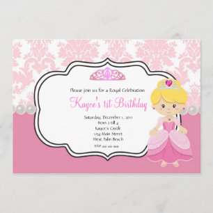 Invitación Princesa Rosa cabello rubio  Damasco y Perlas