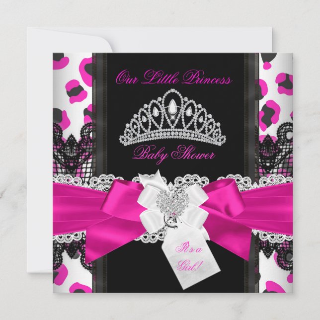 Invitación Princesa Rosa Caliente Chica Baby Shower Leopardo  (Anverso)