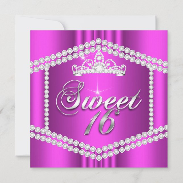 Invitación Princesa Rosa Caliente Dulce Diamante 16 Fiestas (Anverso)