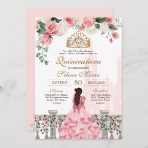 Invitación Princesa Rosa cuento de hadas Quinceañera con Rosa