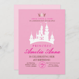 Invitación Princesa Rosa de Crow Primer Fiesta de cumpleaños
