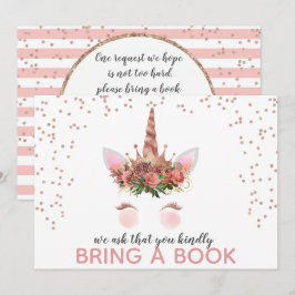 Invitación Princesa Rosa De Oro Unicornio Trae Un Libro