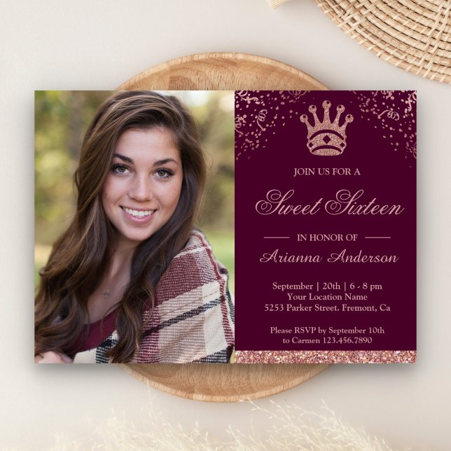 Invitación Princesa Rosa Dorado Brillo Foto Dulces Dieciséis (Subido por el creador)