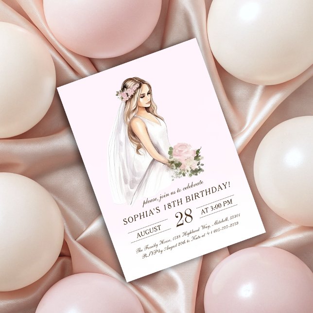 Invitación Princesa Rosa Elegante 18º cumpleaños (Elegant Tender Pink Princess 18th Birthday Invitation)