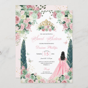 Invitación Princesa Rosa Encantada Jardín Dulce Dieciséis