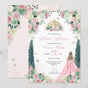 Invitación Princesa Rosa Encantada Jardín Dulce Dieciséis