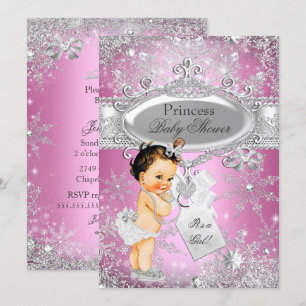 Invitación Princesa Rosa Fiesta de Bebé Invierno Maravilloso