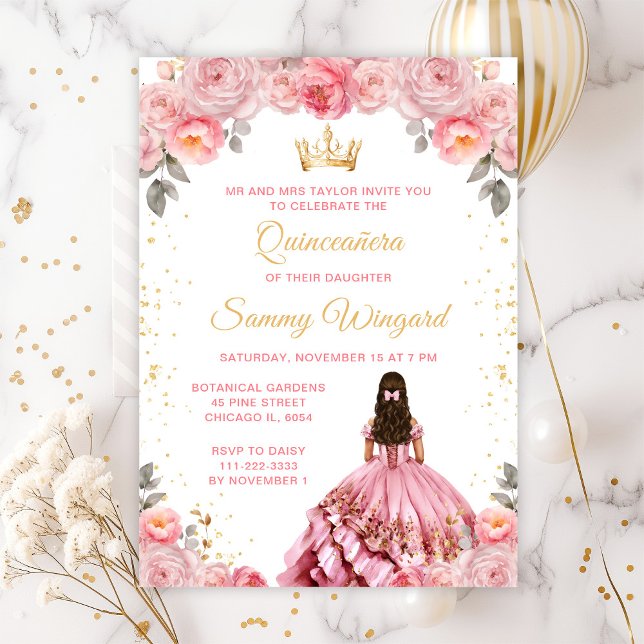 Invitación Princesa Rosa Floral Quinceañera (Subido por el creador)