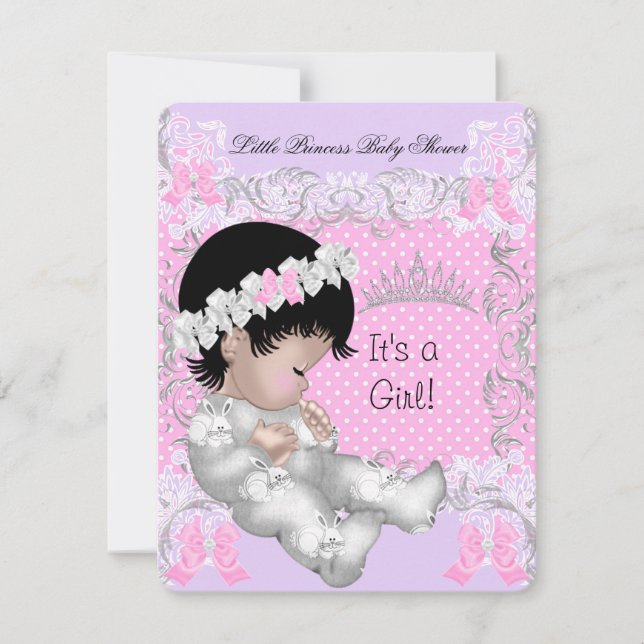 Invitación Princesa Rosa Gris Púrpura Bebé Cumpleaños Lindo N (Anverso)