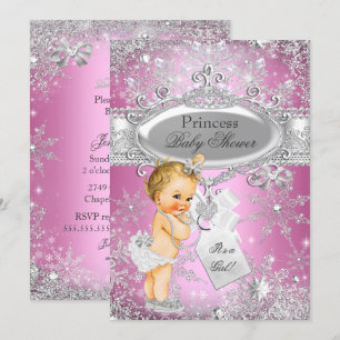 Invitación Princesa Rosa Invierno Encantado Baby Shower Rubia