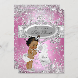 Invitación Princesa Rosa Invierno Maravilla Etnia Baby Shower