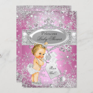 Invitación Princesa Rosa Invierno Wonderland Baby Shower Blon