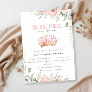 Invitación Princesa rosa linda corona Baby Shower floral Tiar