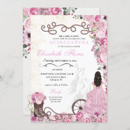 Invitación Princesa Rosa Occidental Floral Charra Quinceañera