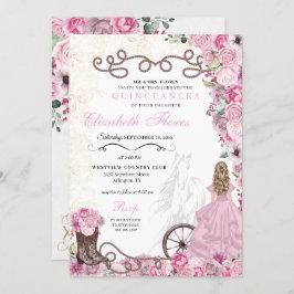 Invitación Princesa Rosa Occidental Floral Charra Quinceañera