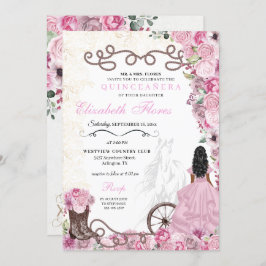 Invitación Princesa Rosa Occidental Floral Charra Quinceañera