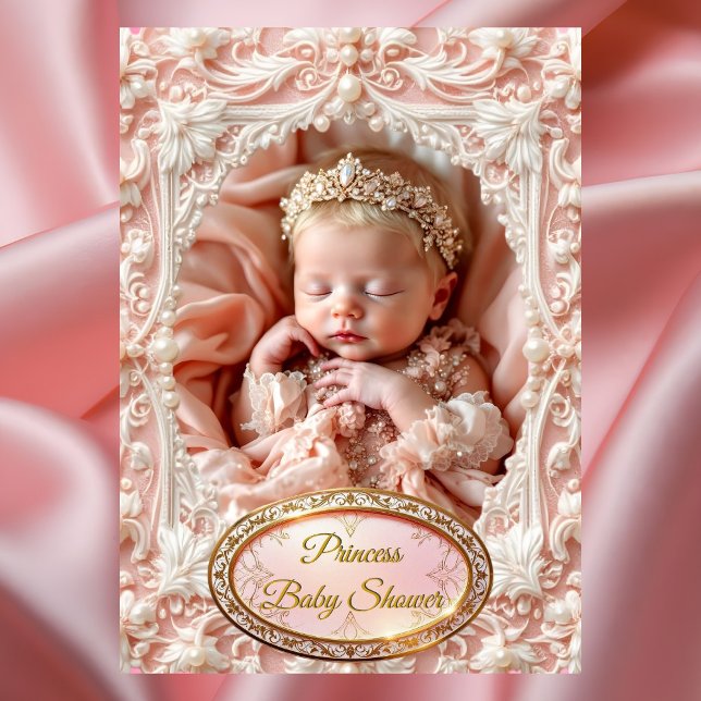Invitación Princesa Rosa Oro Bebé Niña Ducha perla Rubia (Subido por el creador)