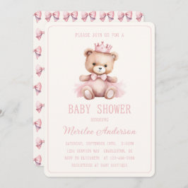 Invitación Princesa Rosa Oso Niña Baby Shower