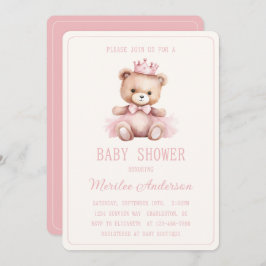 Invitación Princesa Rosa Oso Niña Baby Shower