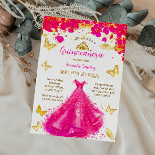 Invitación Princesa Rosa Quinceañera Floral